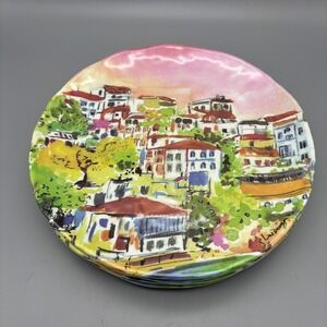 Melamine 11" Dinner Plates Italian Coastal Scenes 222 Fifth Sage Set of 4
